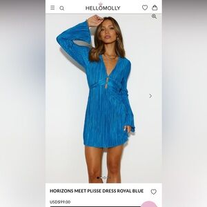 Hello Molly Horizons Meet Plisse Dress Royal Blue Pleated Size  Large